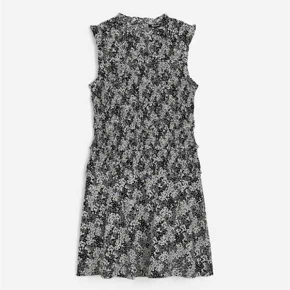 MADEWELL Smocked Crewneck Mini Dress in Floral Harper Floral Black White - Picture 6 of 11